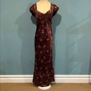 Free People Butterfly Babe Maxi Dress size Small Brown Purple Floral Lace